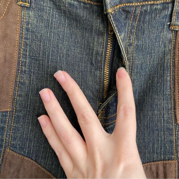 Vintage Y2K Zana Di Suede Patchwork Flare Bell Bottom Jeans Juniors 7 - Picture 5 of 8